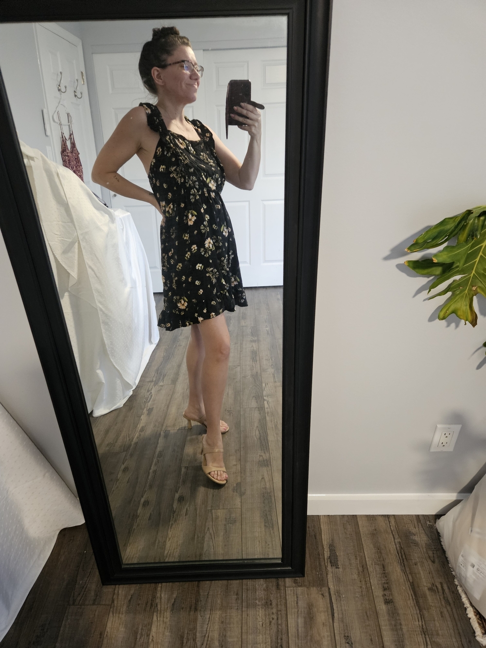 wild fable Black Floral Tie-Shoulder Mini Dress